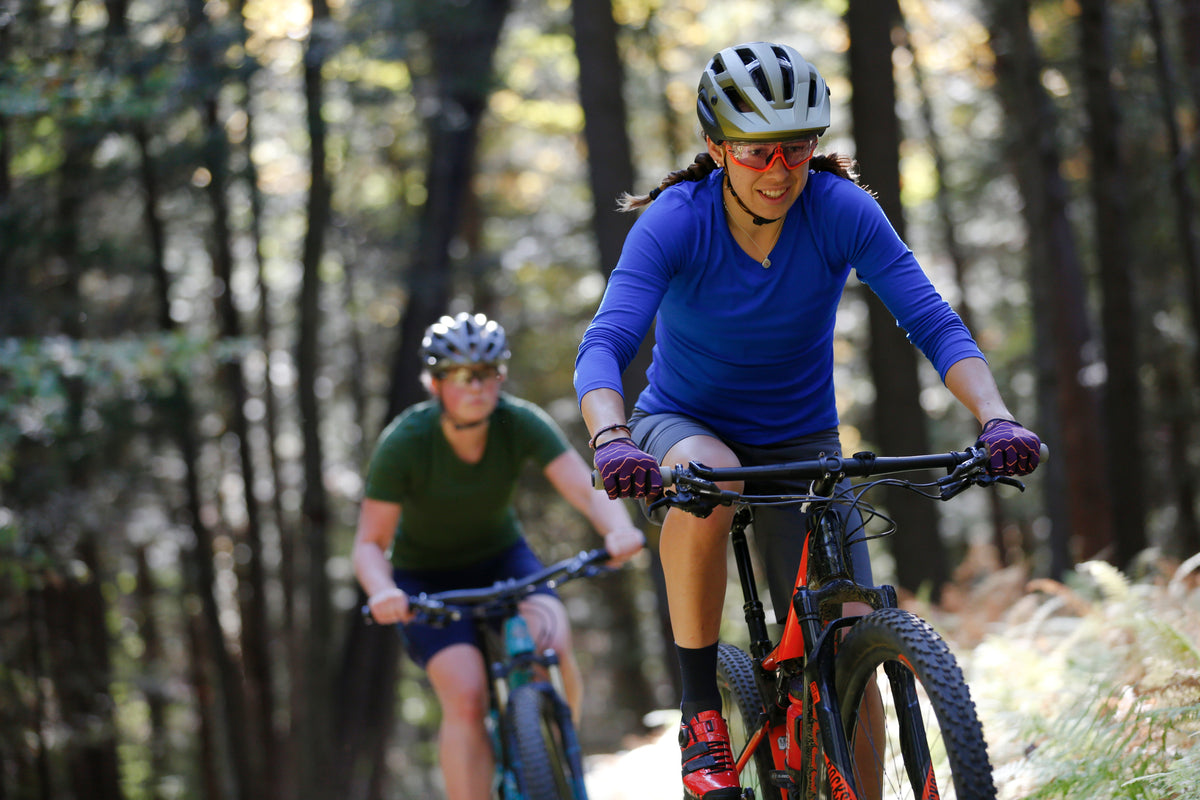 Women riding mountain bikes
