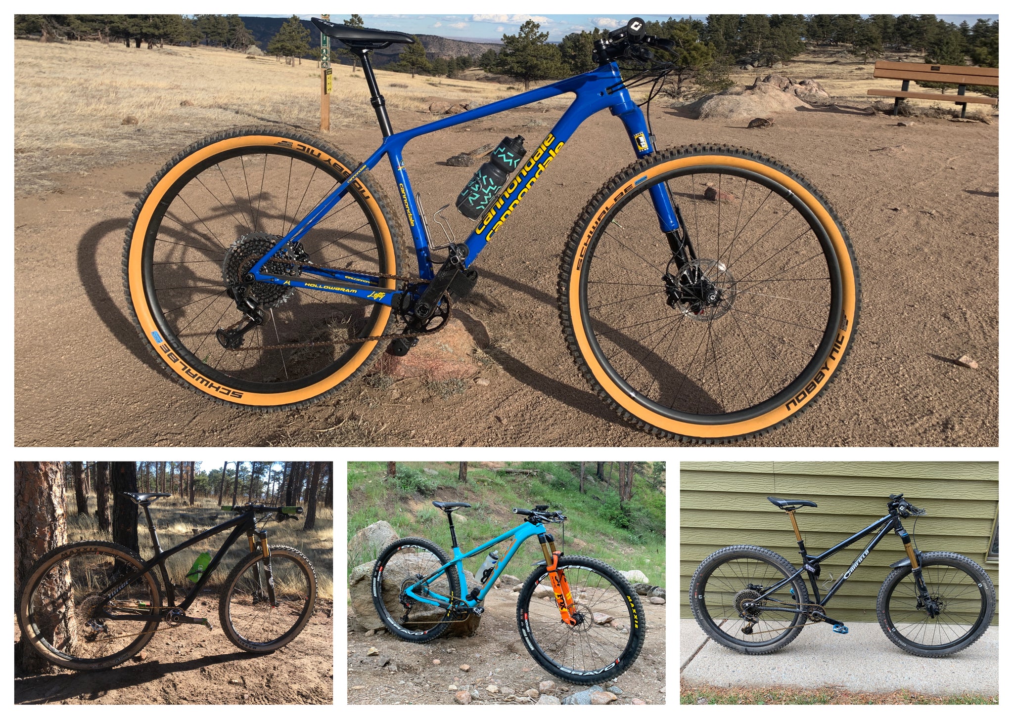 Cannondale F-si, Niner Air9, Kona honzo carbon, Canfield nimble 9
